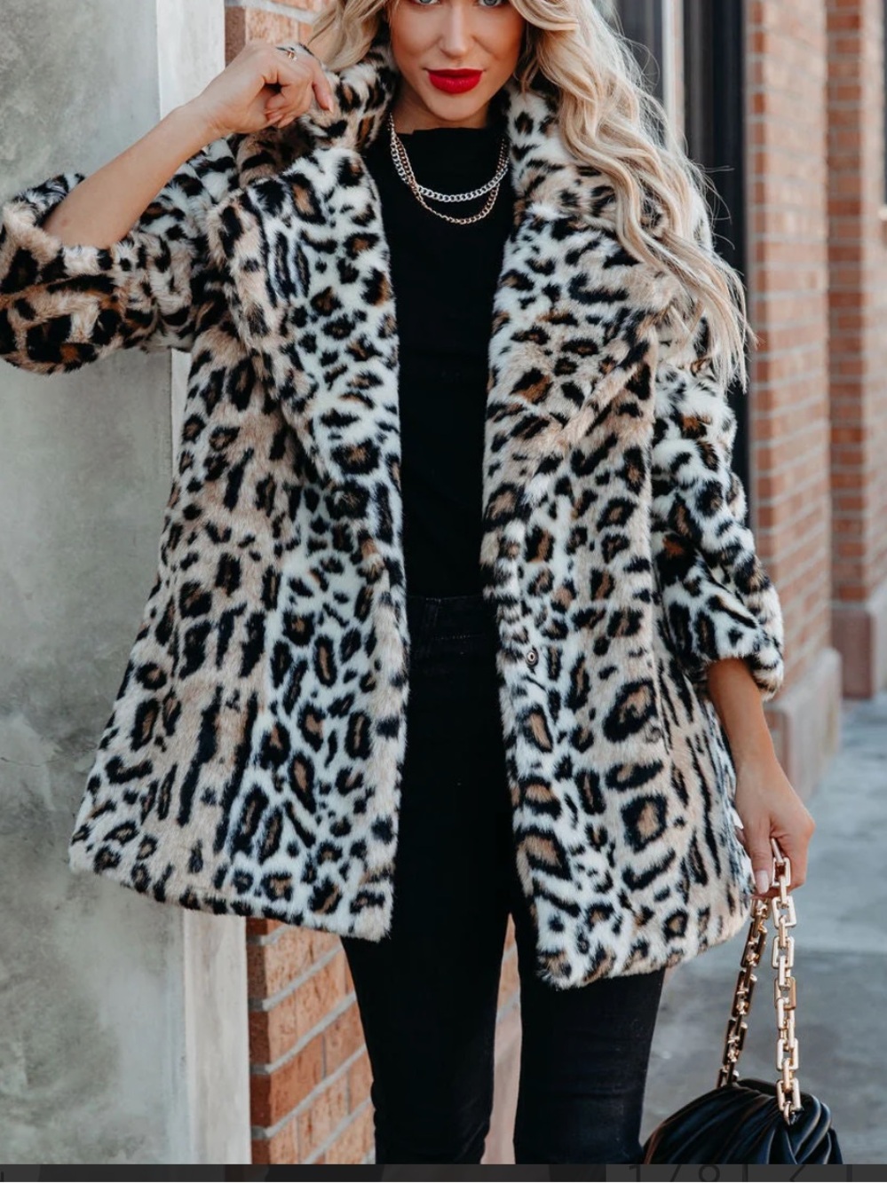 Faux Fur Leopard animal Print Coat - Women's Animal Print Jacket oversized - Picture 5 of 7